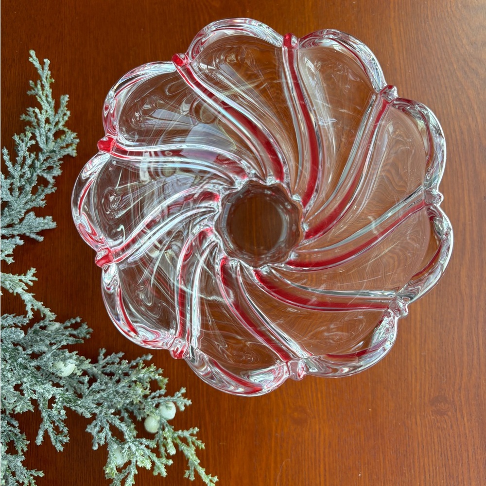Mikasa Crystal Bowl Candy Dish Peppermint Red Swirled Vintage Germany